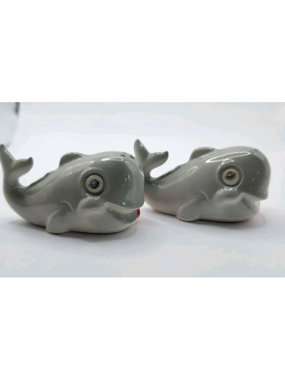 Vintage Japan  Whimsical Lenticular Eyes Whales Salt And Pepper Shakers